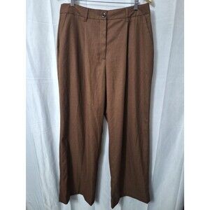 New Womens Wide Leg High Rise Trousers Sz 14 Brown Pleated Preppy Classic Office